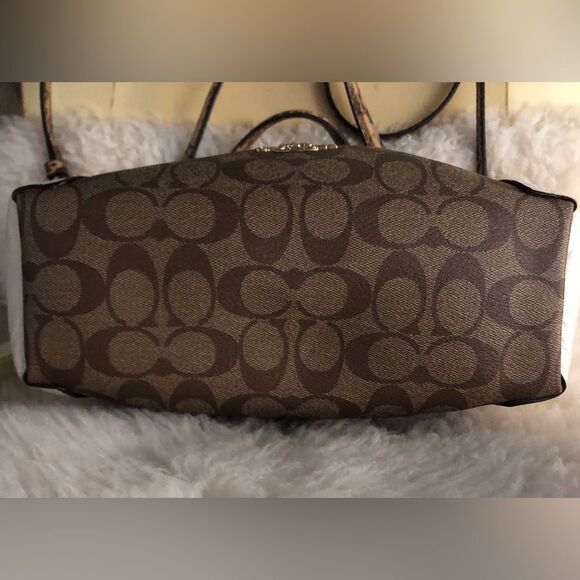 COACH Kacey Small Satchel In Colorblock Signature Canvas Leather Khaki / Cream - Picture 9 of 13